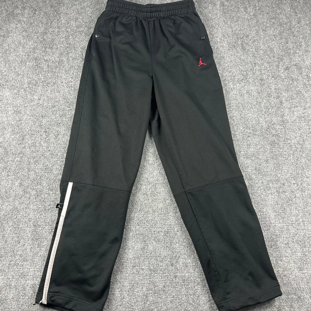 Jordan Track Pants Mens Medium Black Red Jumpman Stripe Zip‎ Cuff Athletic